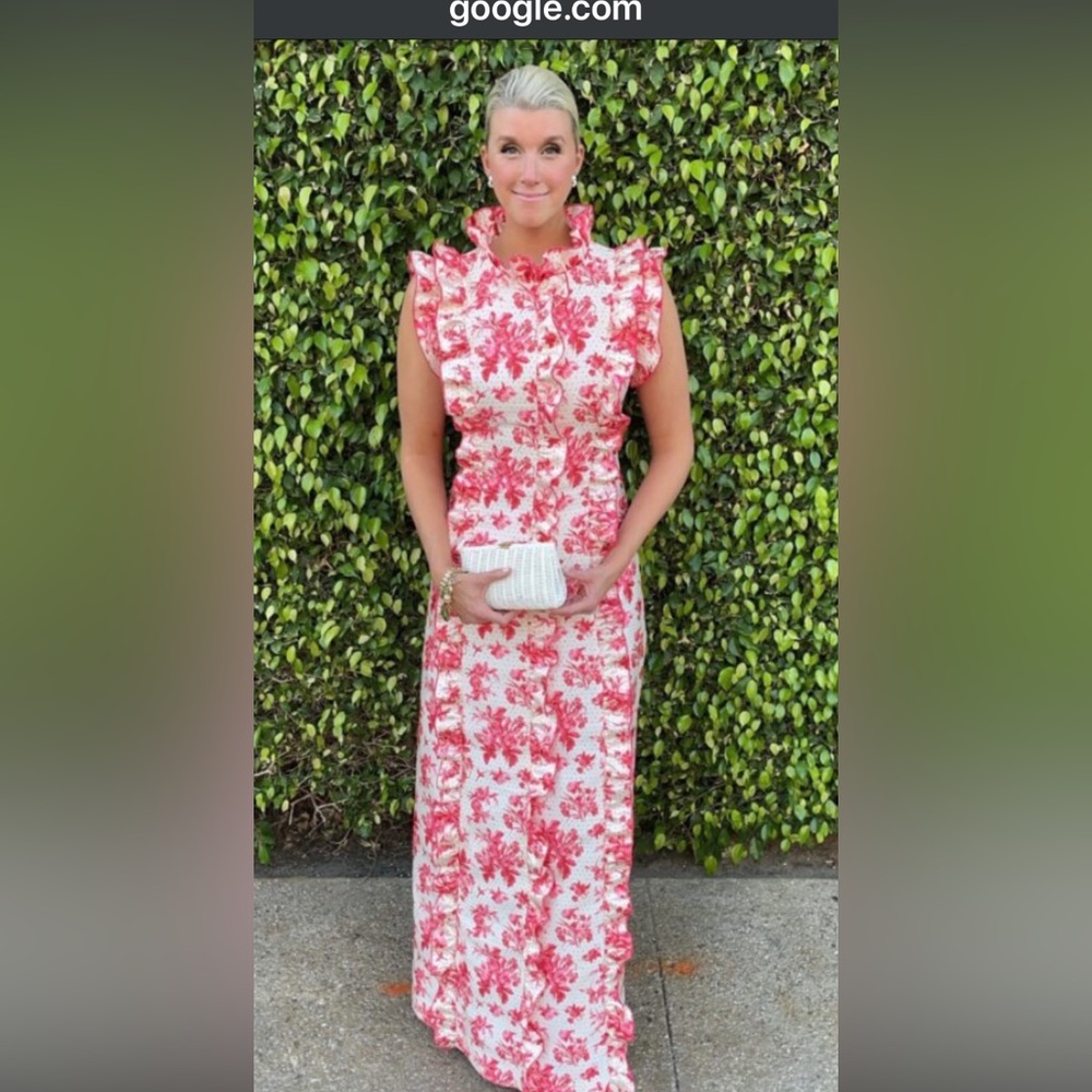 Molly Moorkamp gown. Red and white floral